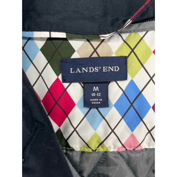 LANDS END Coat Womens M Quilted Softshell Trench Raincoat Argyle Lined Black - Picture 5 of 16